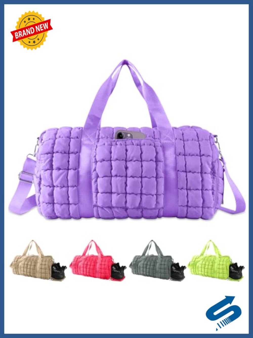 Large Quilted Puffer Travel Duffle Gym Bag Weekender Carry On